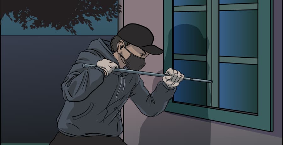 Illustration of burglar forcing entry through a window in Spokane
